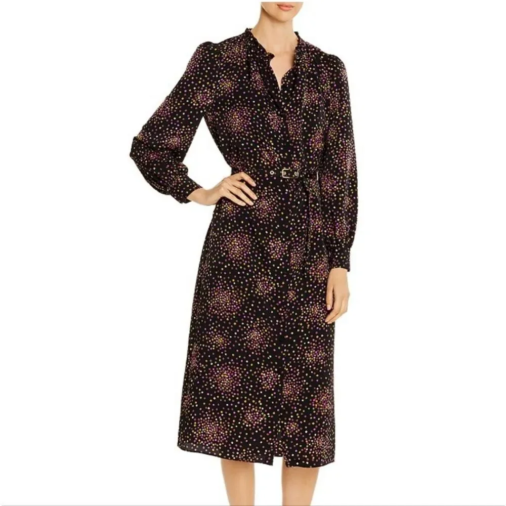 Kate Spade Disco Dots Ruffle Shirt Dress Black Size 4 EUC